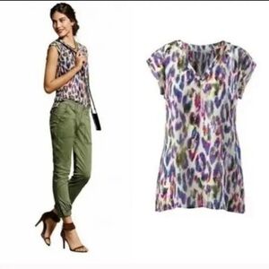 CAbi Multicolor Feather Plume Top Blouse Size Large